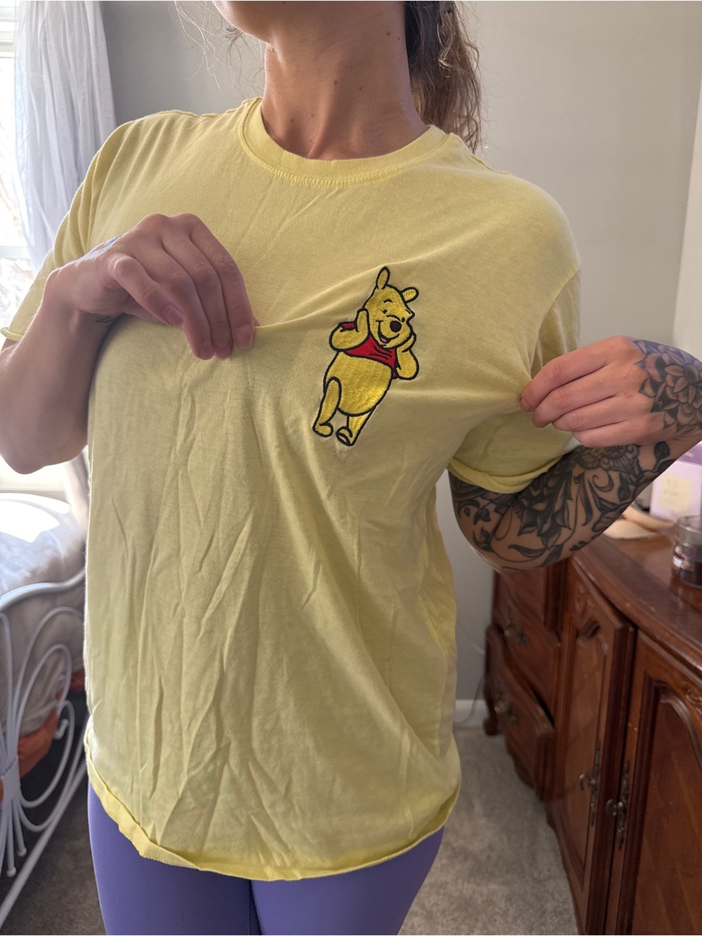 Disney Yellow Winnie the Pooh Patch Short Sleeve Tee